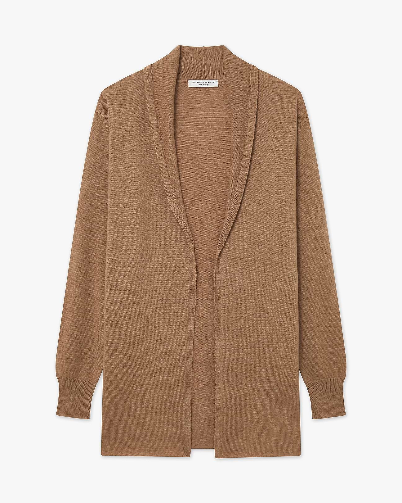 Women's Essential Cashmere Open Cardigan - Camel | MaisonCashmere Women's Essential Cashmere Open Cardigan - Camel | MaisonCashmere