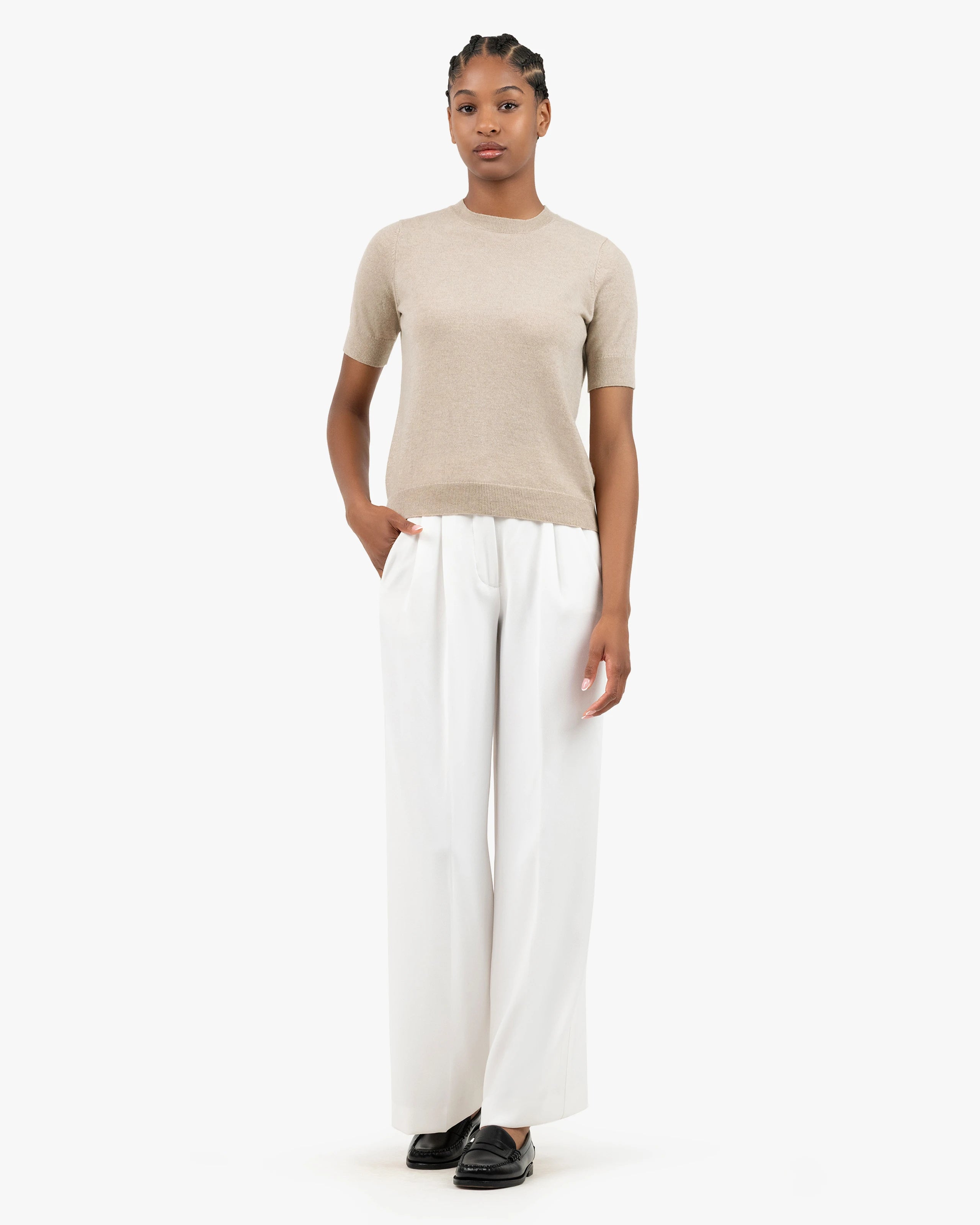 トップス MAISON CARREE CASHMERE Basic Tops IVORY Women's Essential Cashmere Tee - Beige | MaisonCashmere