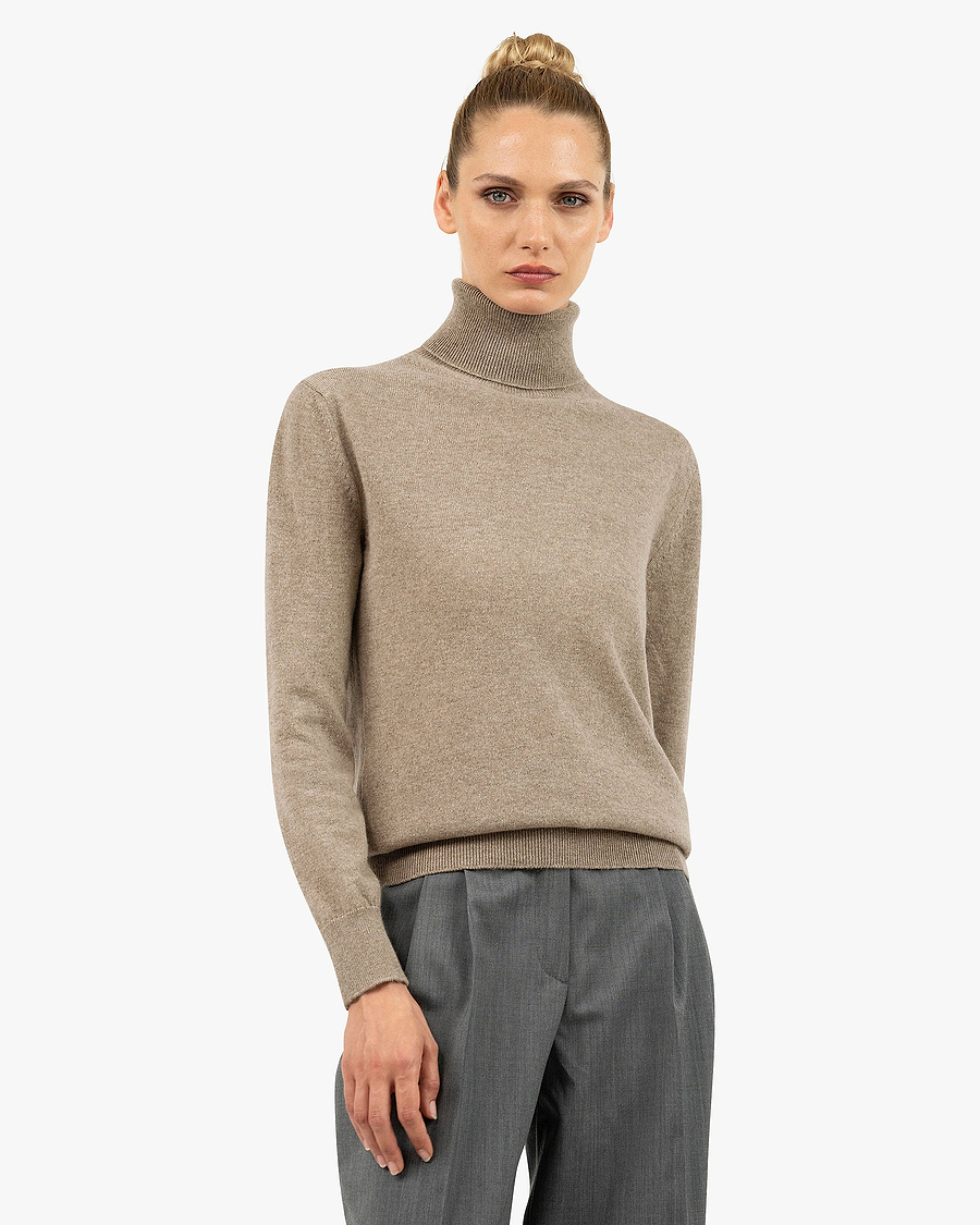Women's Essential Turtleneck Sweater - Taupe Cashmere