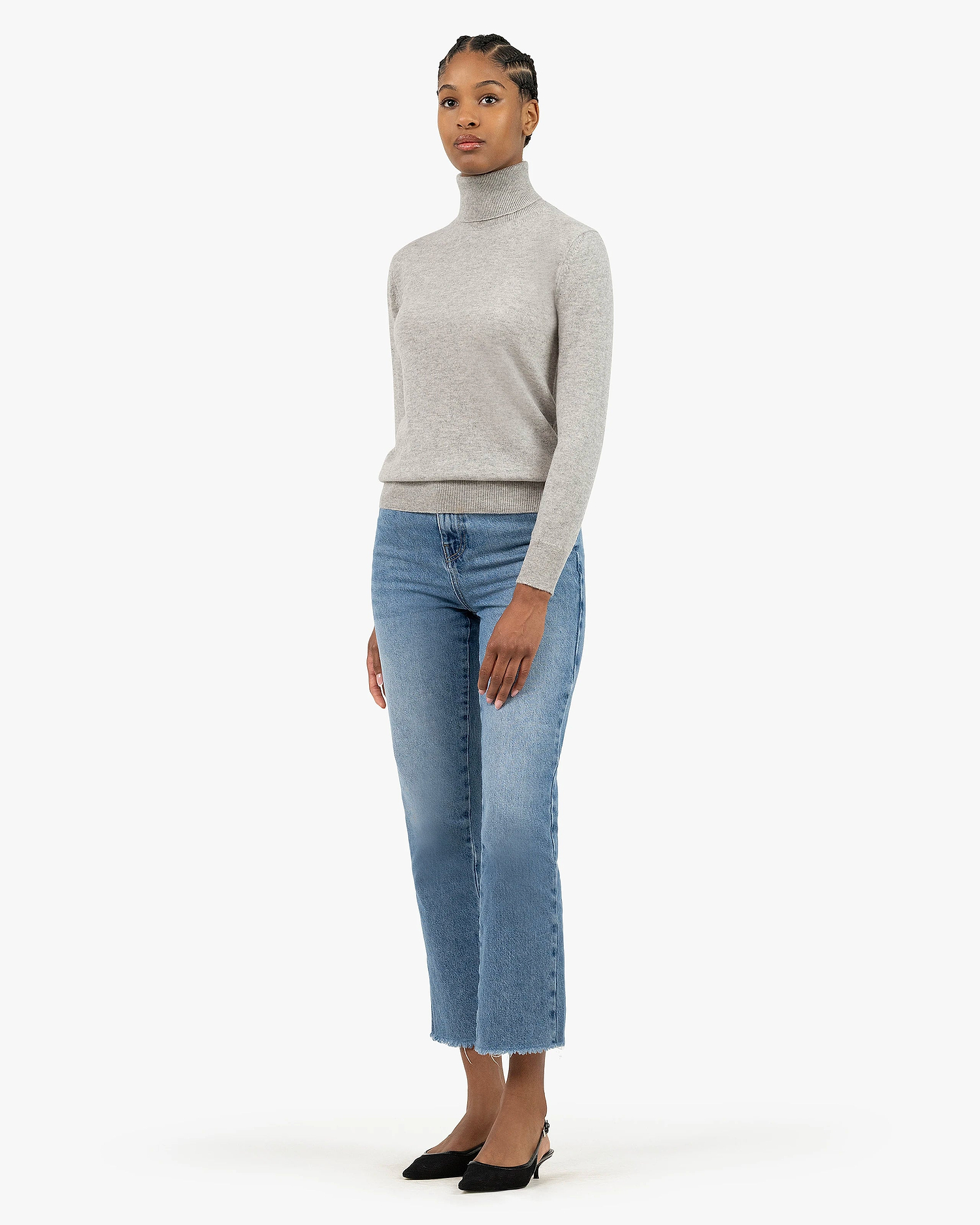 Women's Essential Turtleneck Sweater - Light Grey Cashmere