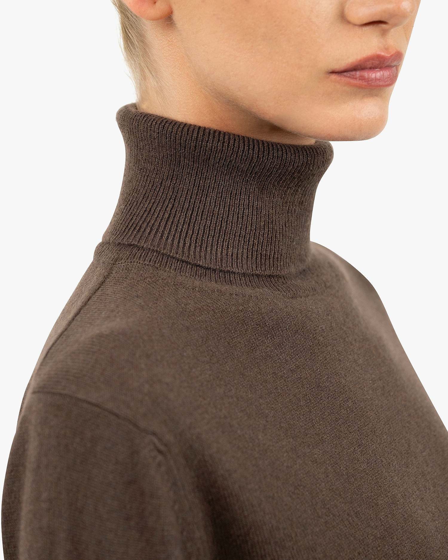 Women's Essential Turtleneck Sweater - Brown Cashmere