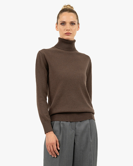 Women's Essential Turtleneck Sweater - Brown Cashmere