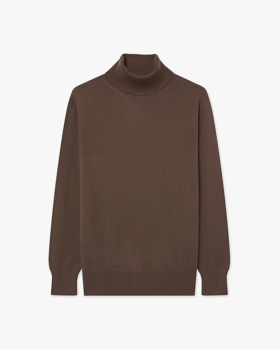 Women's Essential Turtleneck Sweater - Brown Cashmere