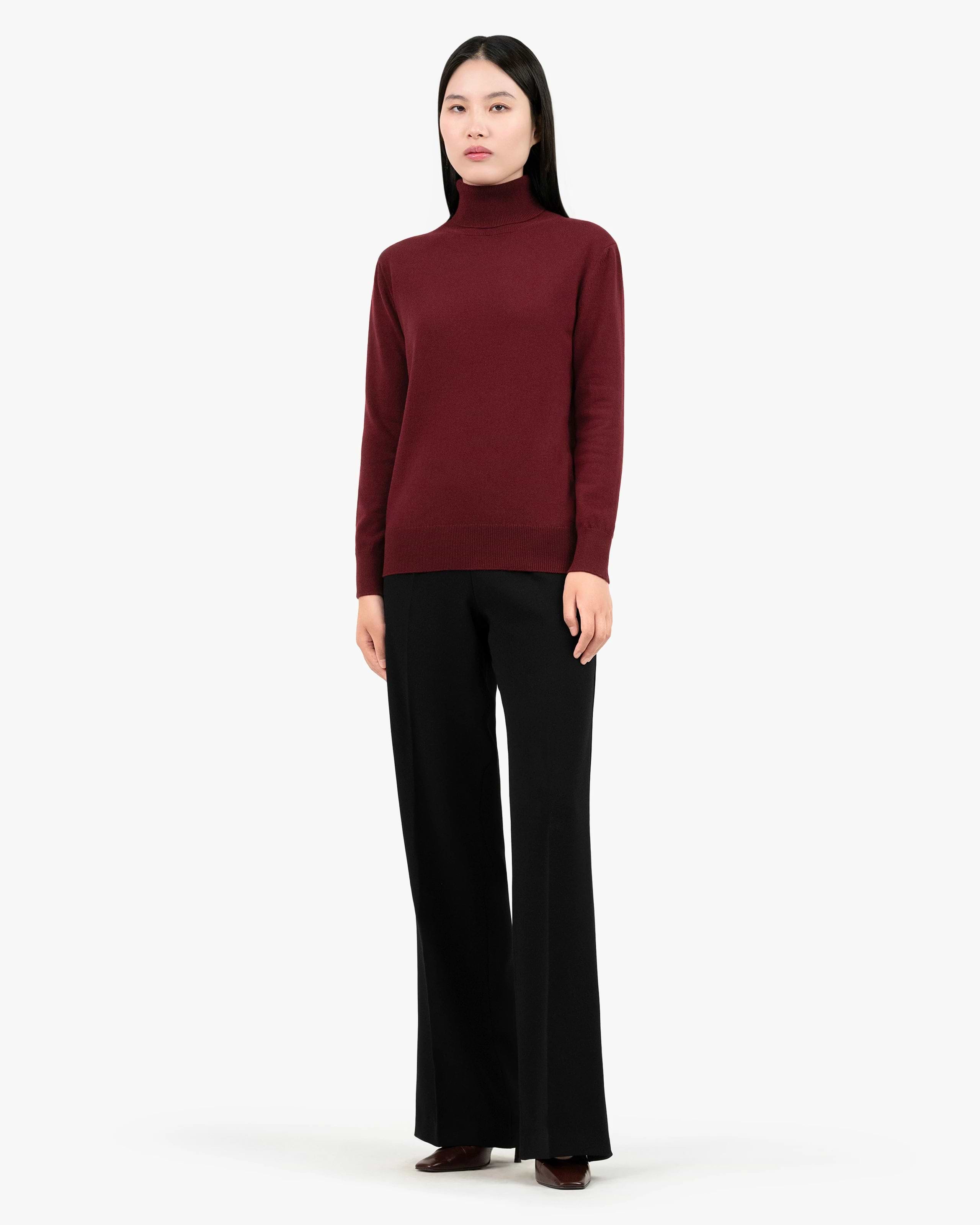 Women's Essential Cashmere Turtleneck Sweater - Bordeaux
