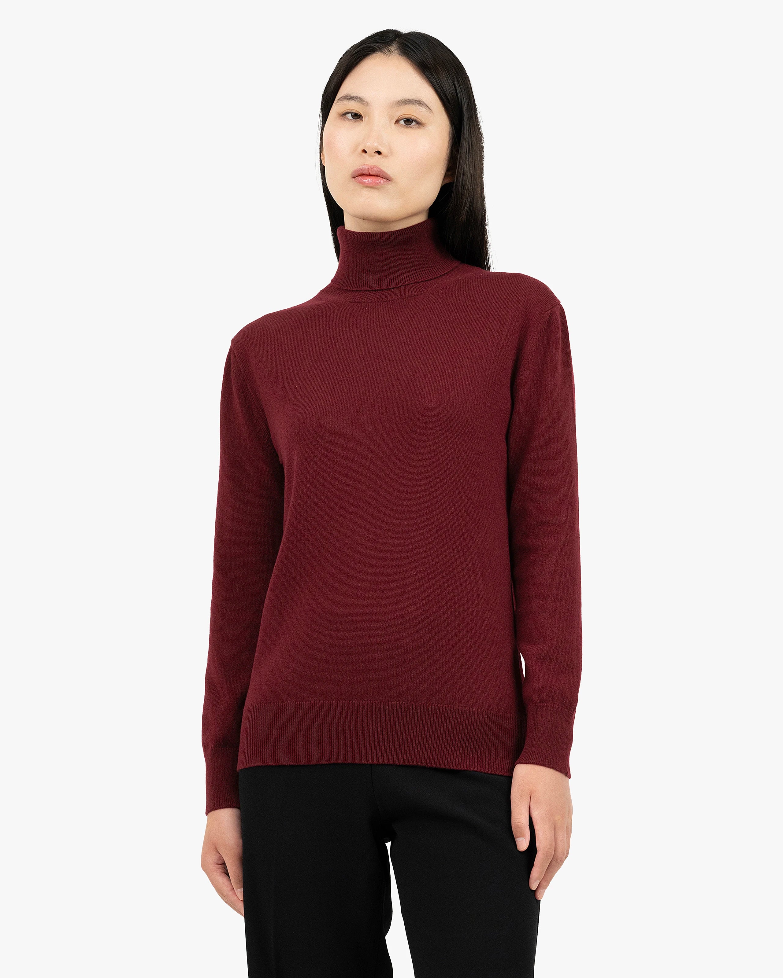 Women's Essential Turtleneck Sweater - Bordeaux Cashmere