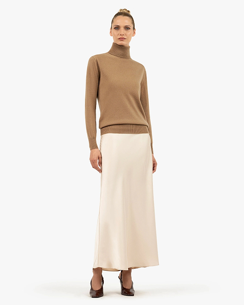 Women's Essential Turtleneck Sweater - Camel Cashmere
