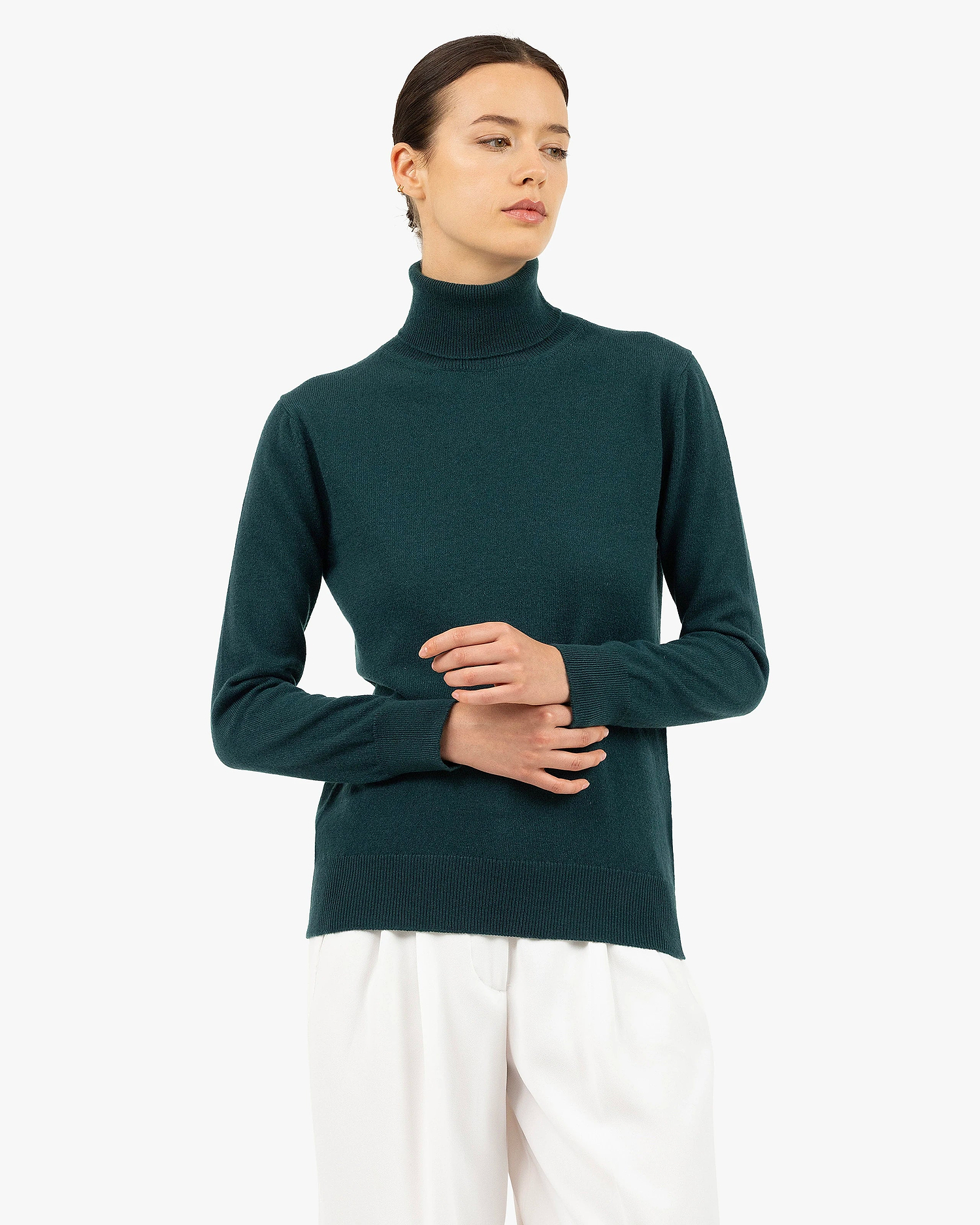 Women's Essential Turtleneck Sweater - Green Cashmere
