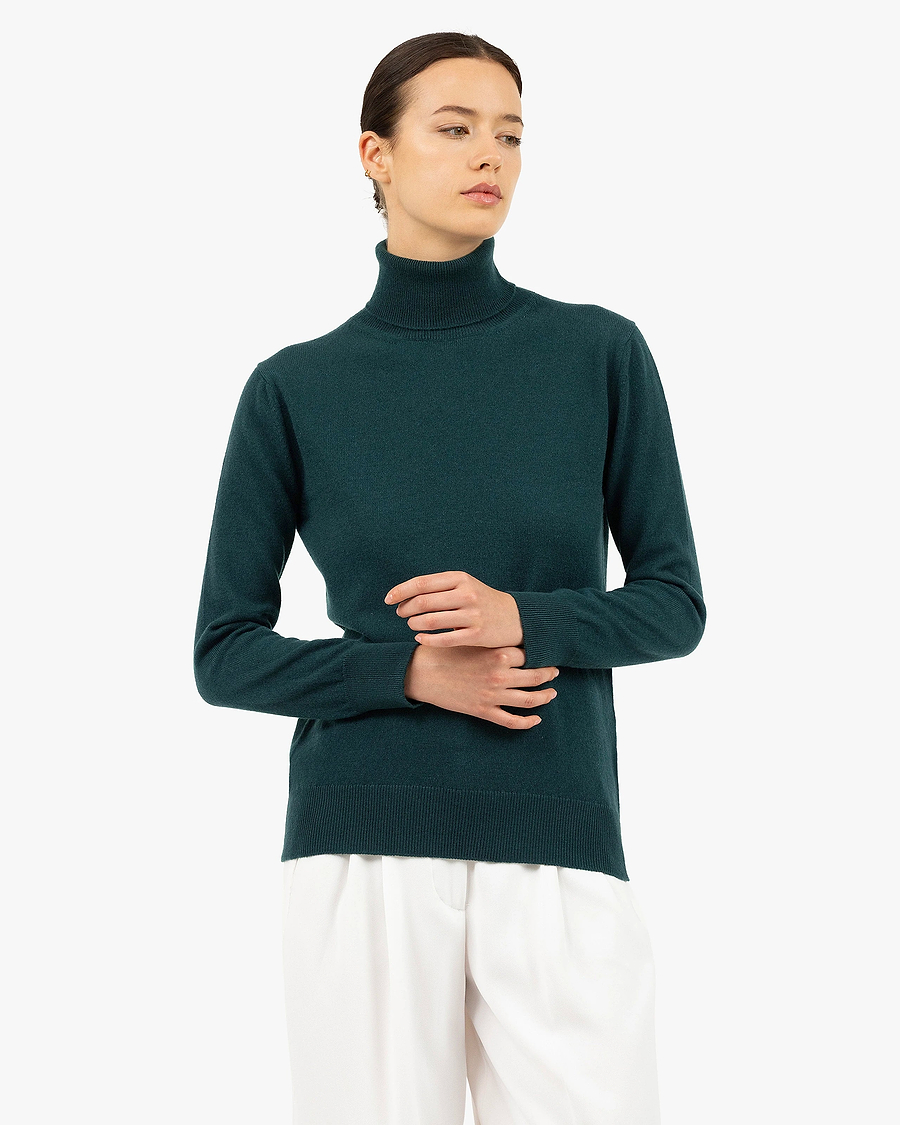 Women's Essential Turtleneck Sweater - Green Cashmere