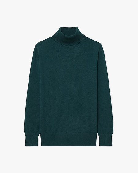 Women's Essential Turtleneck Sweater - Green Cashmere