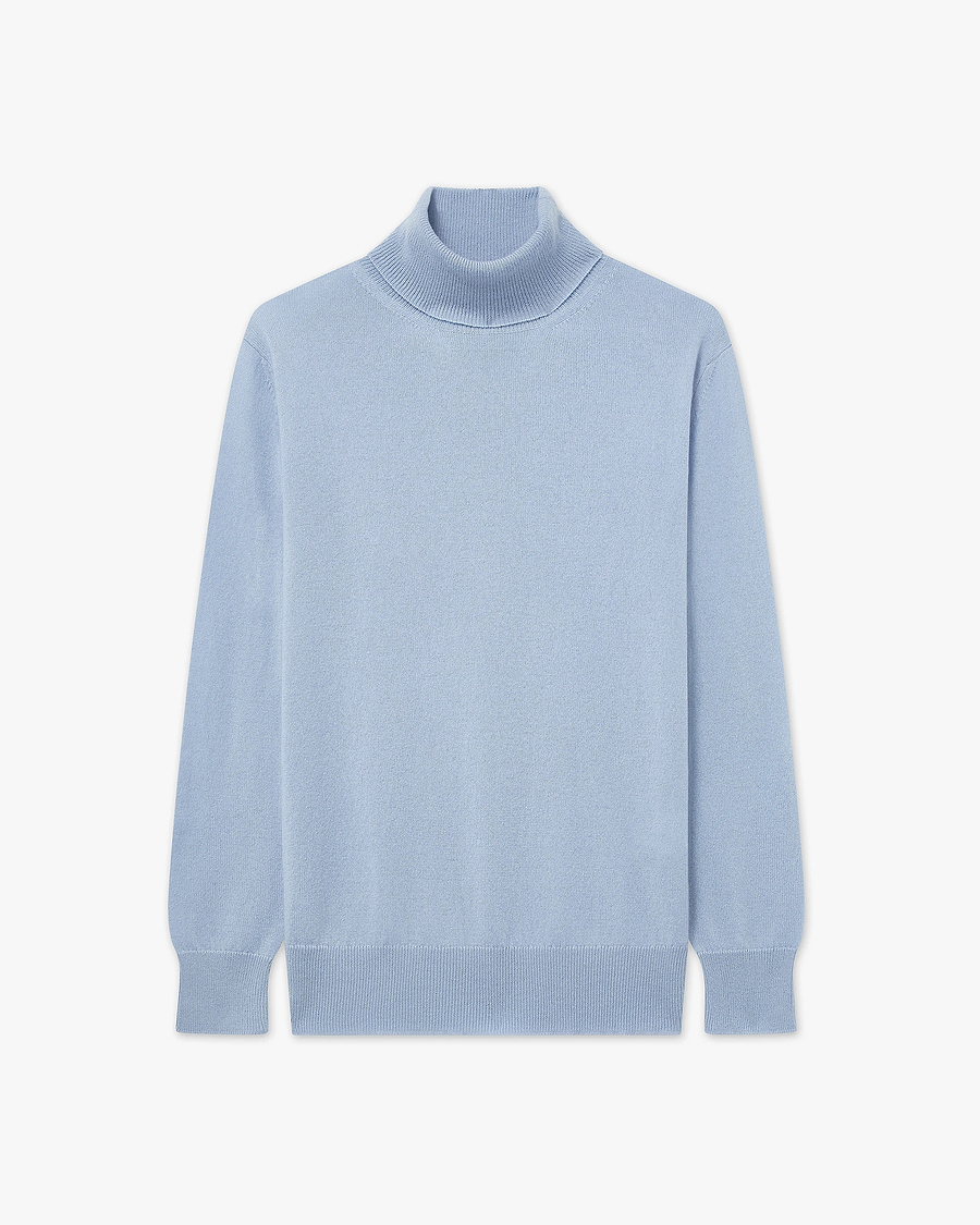 Women's Essential Turtleneck Sweater - Light Blue Cashmere