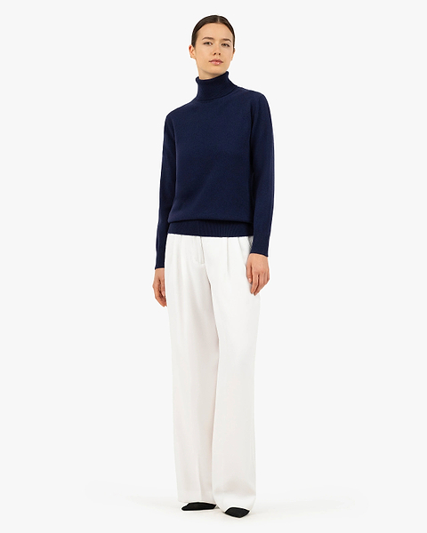 Women's Essential Turtleneck Sweater - Blue Cashmere