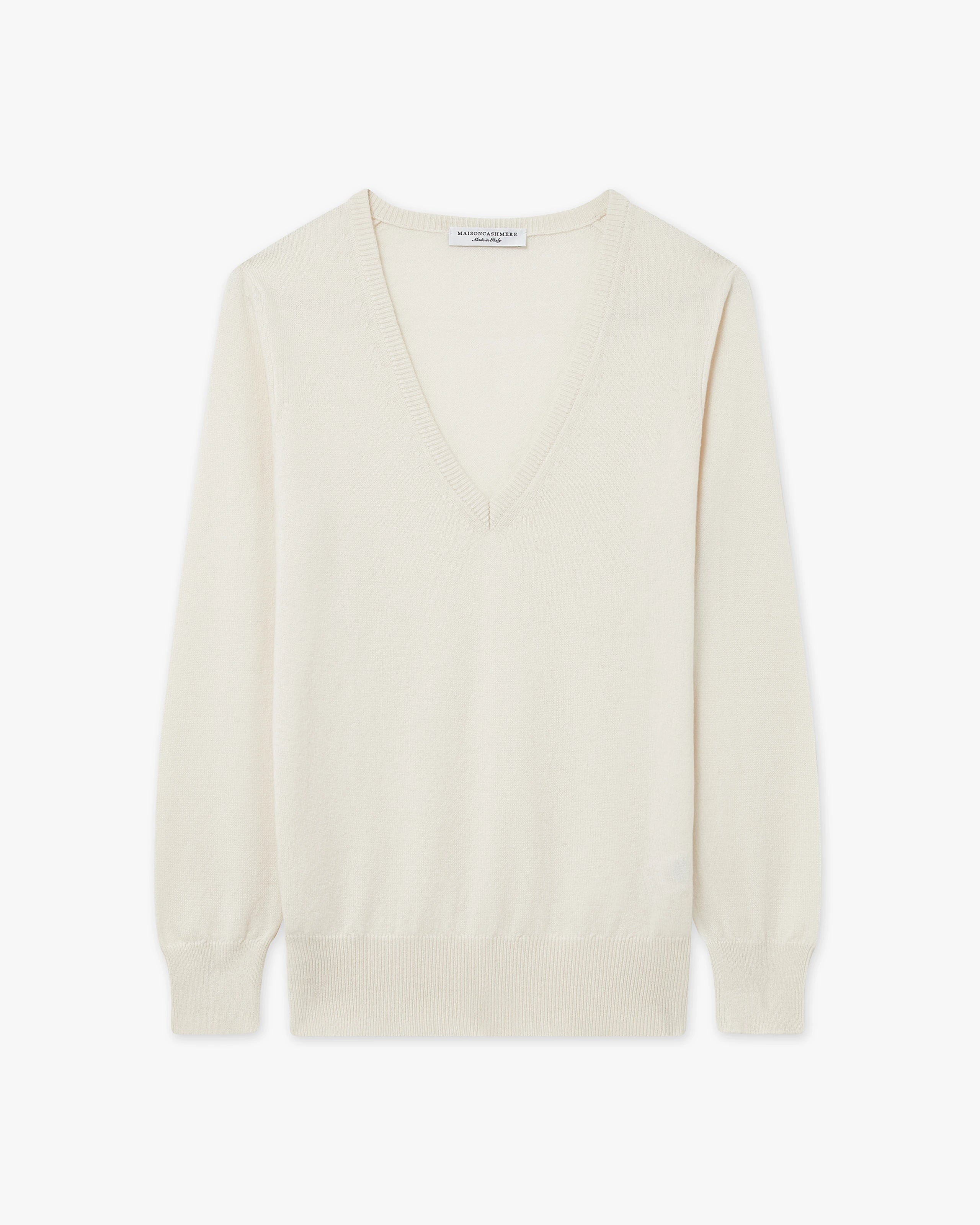 Meravel V-Neck Cashmere Blend Knit ホワイト Women's Essential Cashmere V-Neck Sweater - White | MaisonCashmere