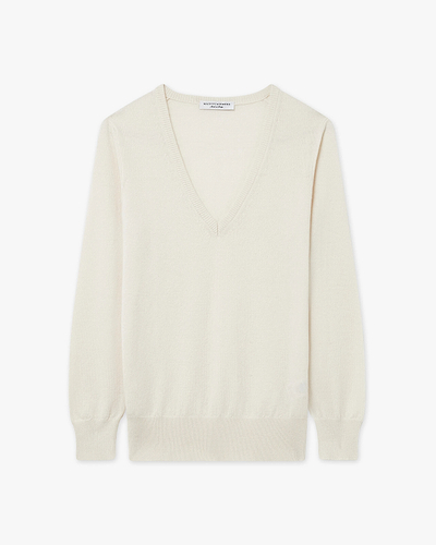 Women's Essential V-Neck Sweater - White Cashmere
