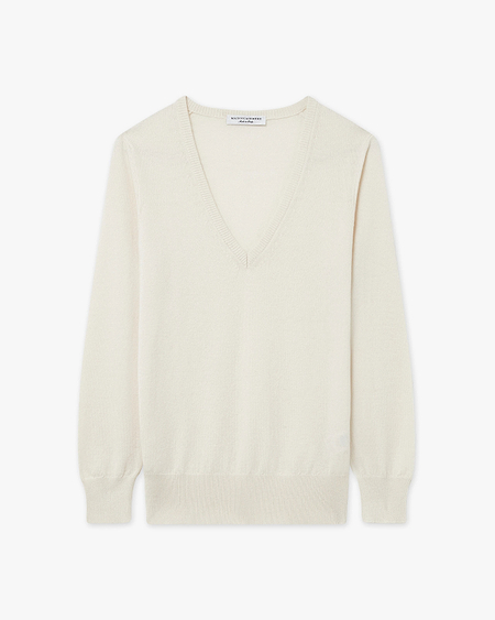 Women's Essential V-Neck Sweater - White Cashmere
