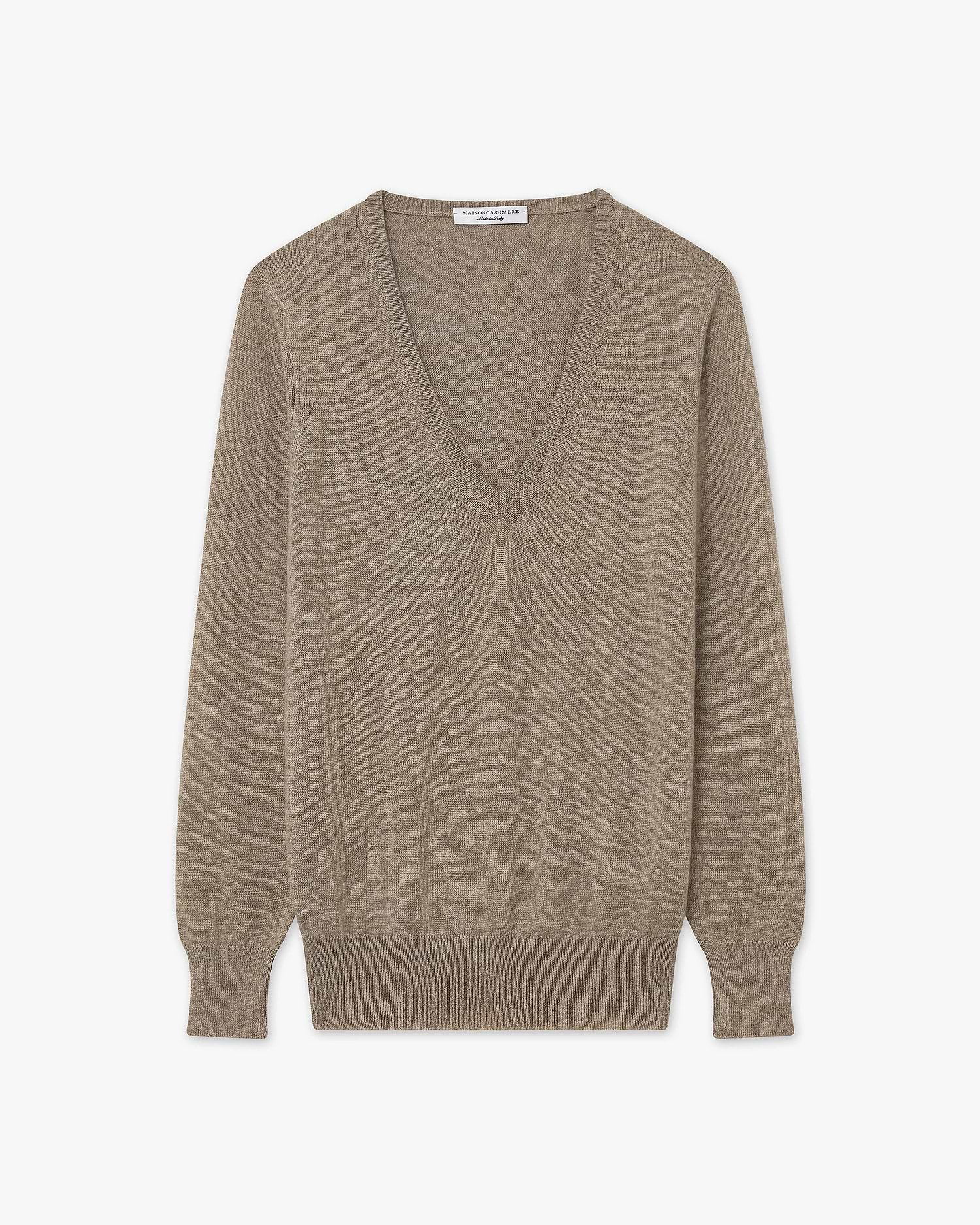 Women's Essential Cashmere V-Neck Sweater - Taupe | MaisonCashmere Women's Essential Cashmere V-Neck Sweater - Taupe | MaisonCashmere