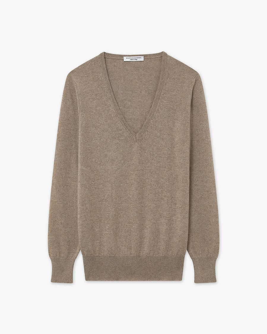 Women's Essential V-Neck Sweater - Taupe Cashmere