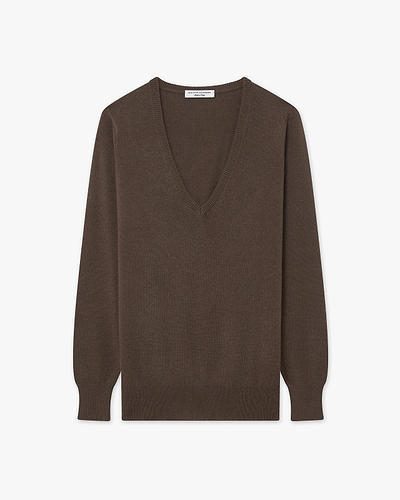 Women's Essential V-Neck Sweater - Brown Cashmere