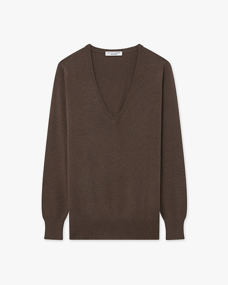 Women's Essential V-Neck Sweater - Brown Cashmere