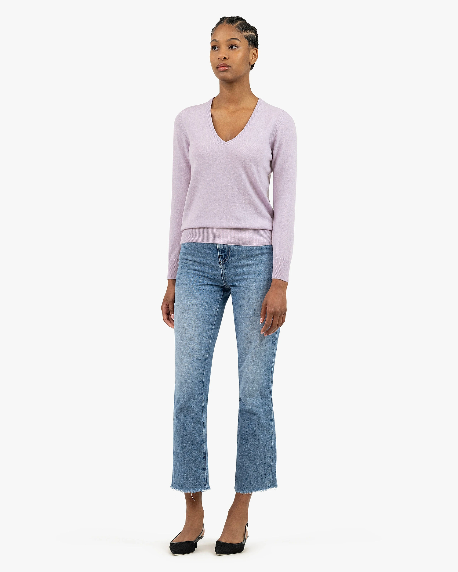 Women's Essential V-Neck Sweater - Lilac Cashmere