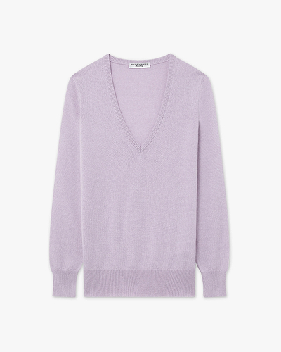 Women's Essential V-Neck Sweater - Lilac Cashmere