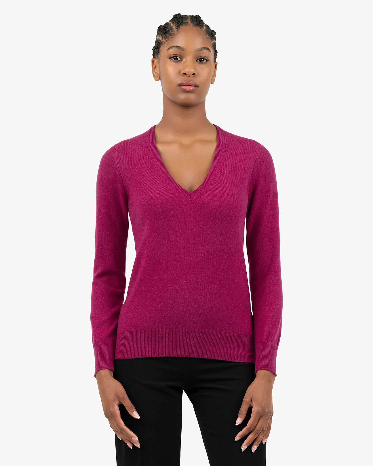 Women's Essential Cashmere V-Neck Sweater - Magenta | MaisonCashmere