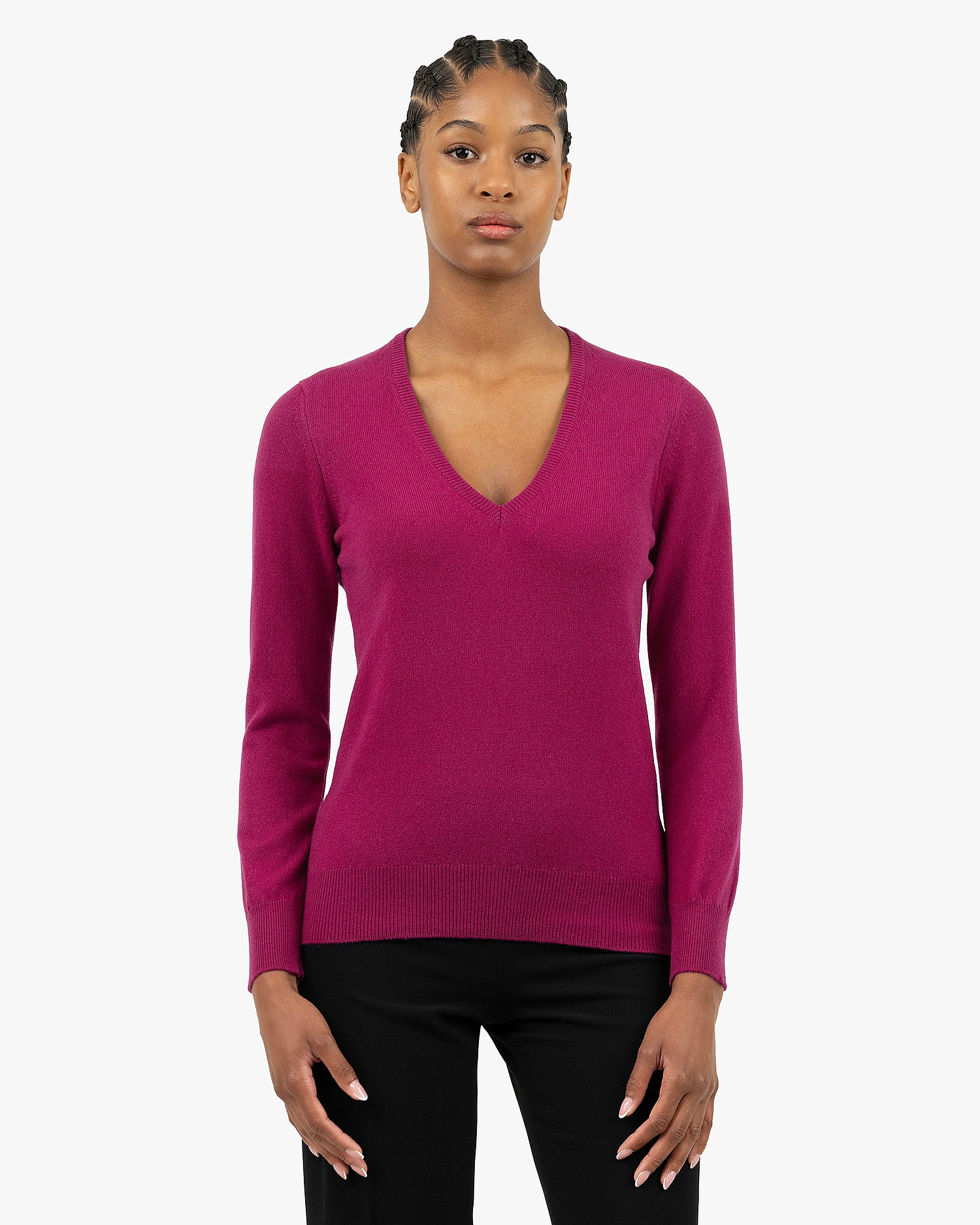 Women's Essential V-Neck Sweater - Magenta Cashmere