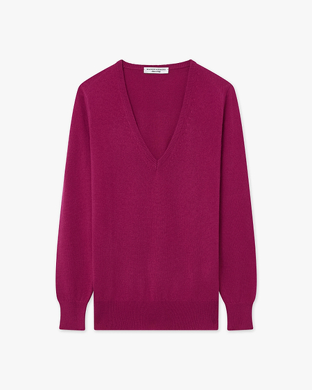 Women's Essential V-Neck Sweater - Magenta Cashmere
