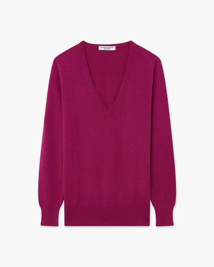 Women's Essential V-Neck Sweater - Magenta Cashmere