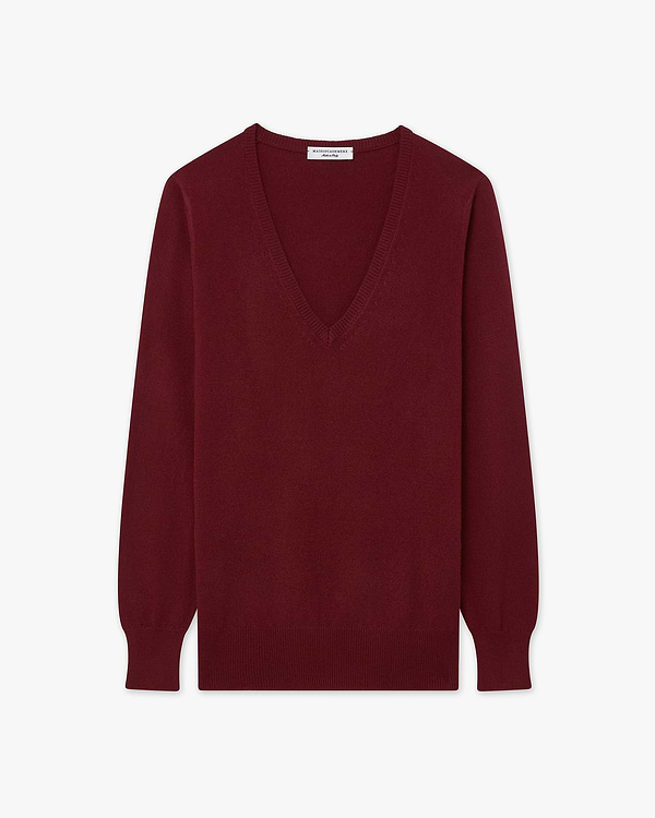 Essential V-Ausschnittpullover Damen - Bordeaux