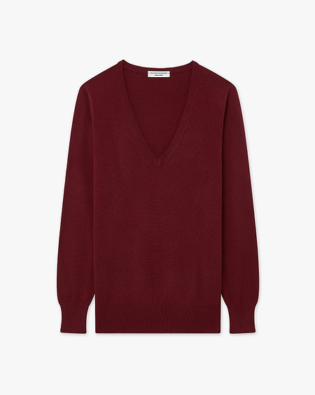 Women's Essential V-Neck Sweater - Bordeaux Cashmere