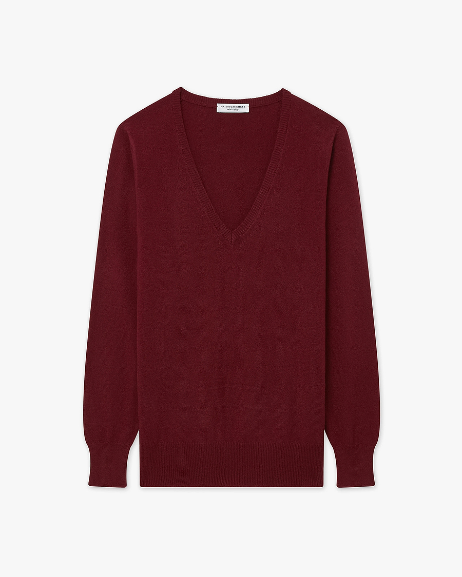 Women's Essential V-Neck Sweater - Bordeaux Cashmere
