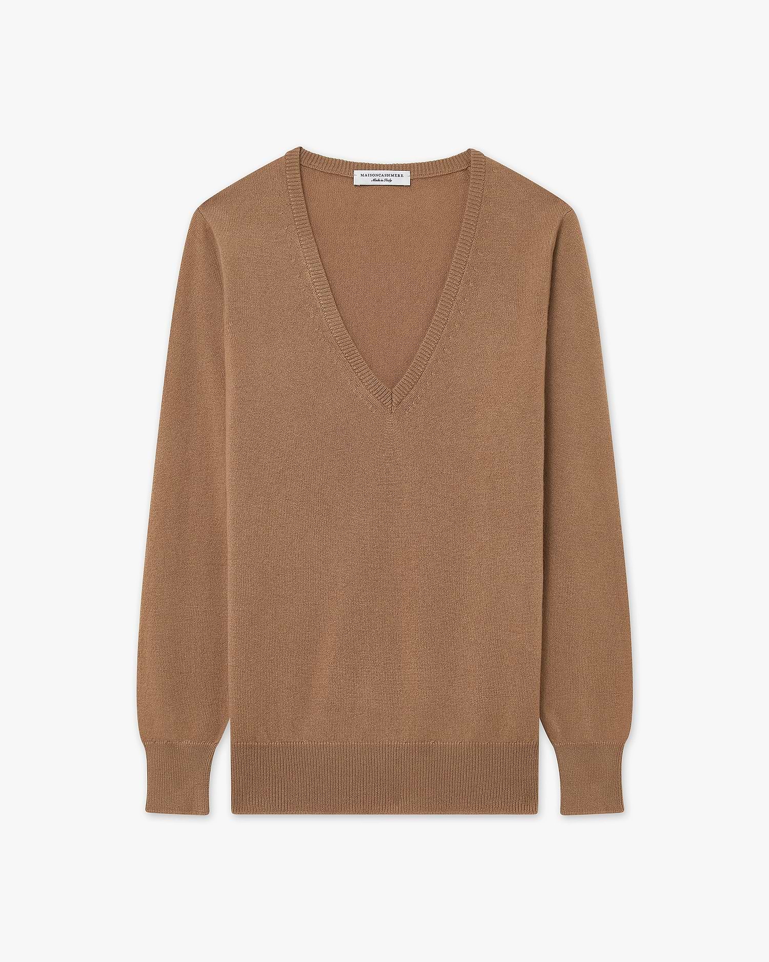 Women's Essential Cashmere V-Neck Sweater - Camel | MaisonCashmere Women's Essential Cashmere V-Neck Sweater - Camel | MaisonCashmere