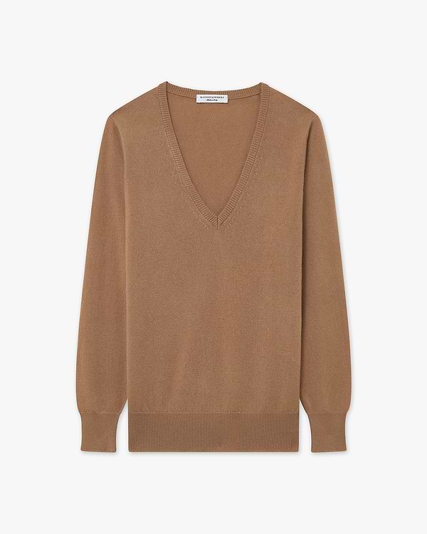 Essential V-Ausschnittpullover Damen - Camel