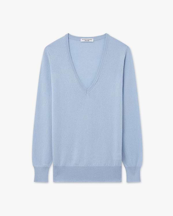 Essential V-Ausschnittpullover Damen - Hellblau