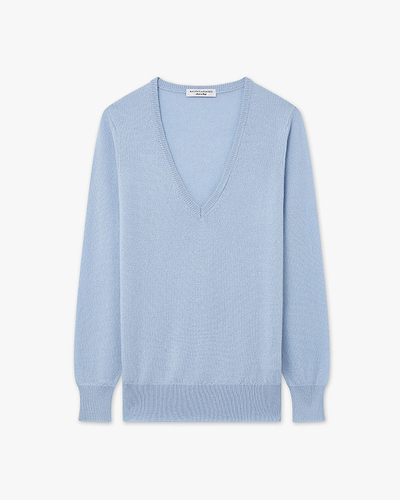 Women's Essential V-Neck Sweater - Light Blue Cashmere