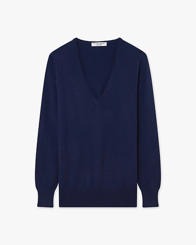 Women's Essential V-Neck Sweater - Blue Cashmere