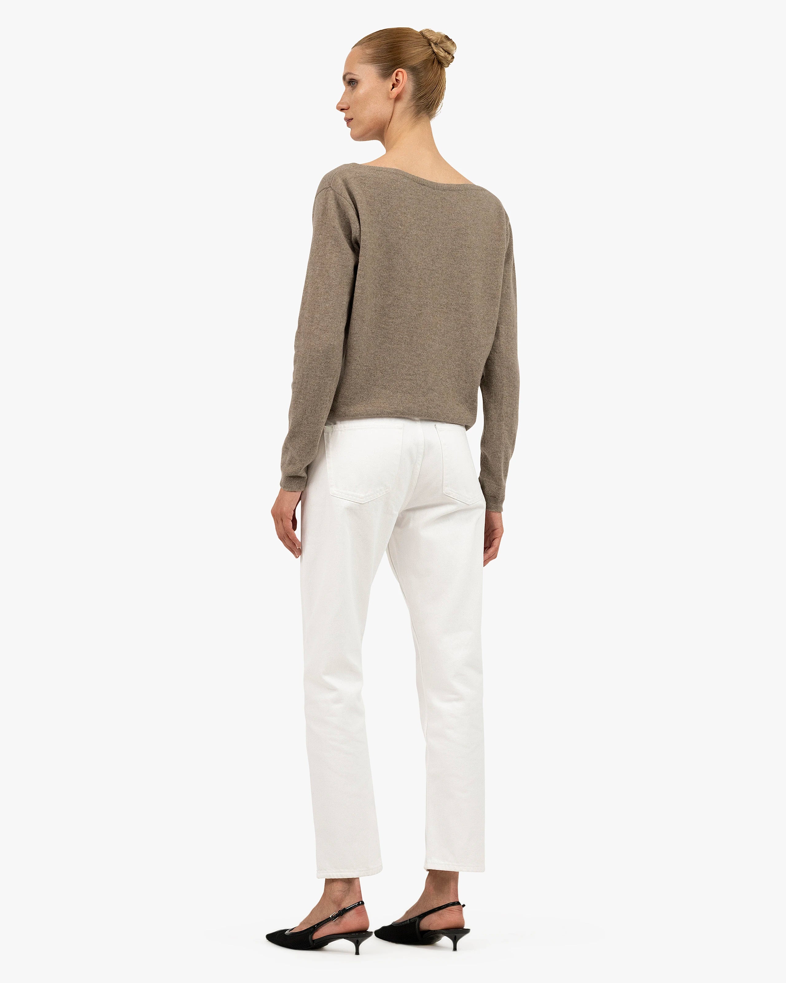 Essential Wide V-Neck Sweater - Taupe Cashmere