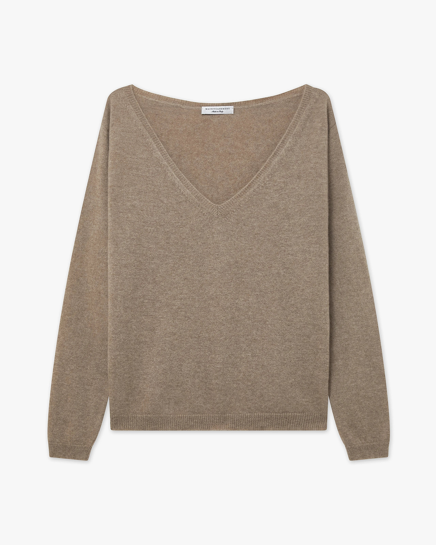 Essential Wide V-Neck Sweater - Taupe Cashmere