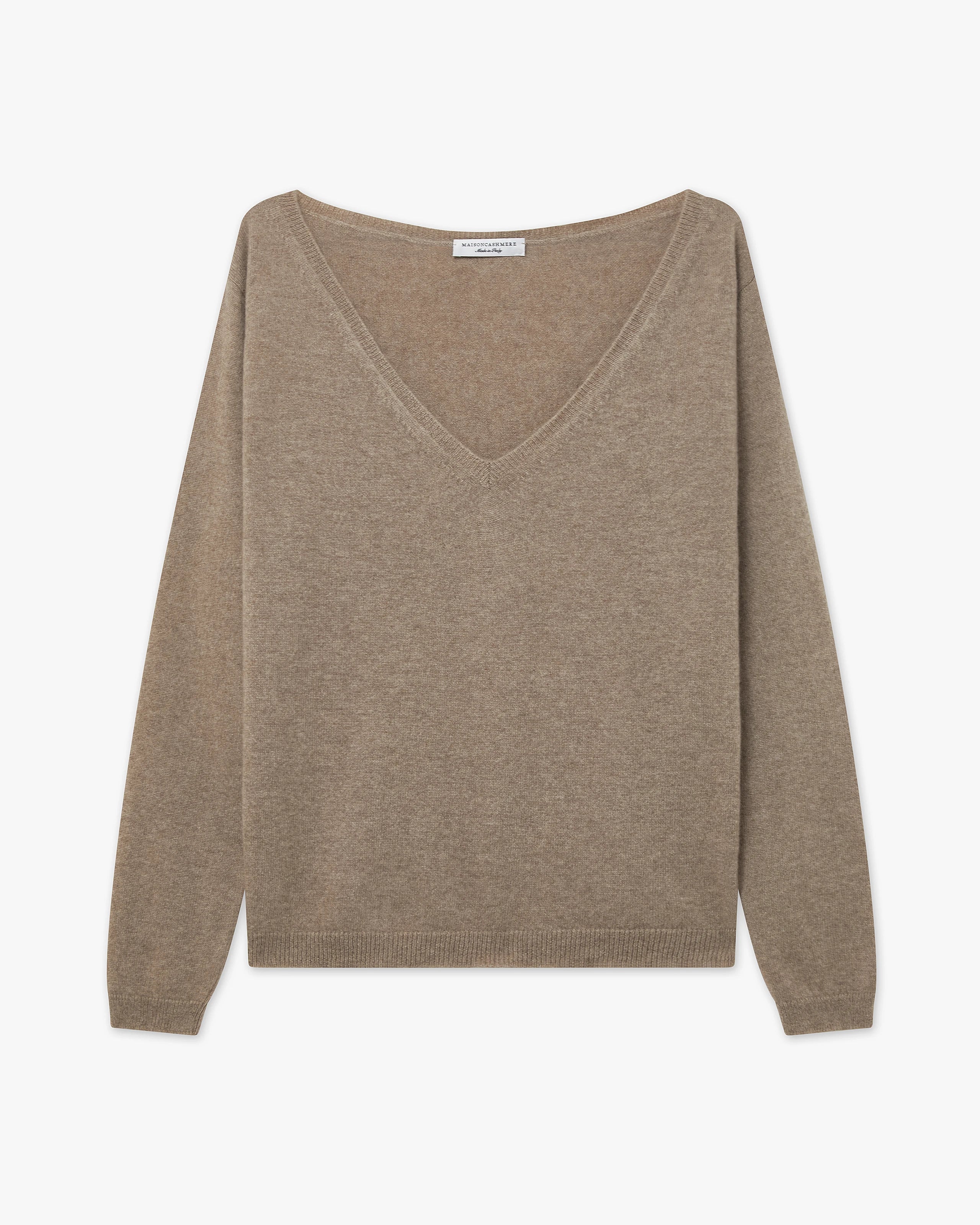 Essential Wide V-Neck Sweater - Taupe Cashmere