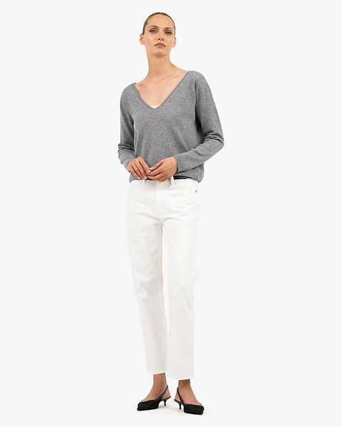 Essential Wide V-Neck Sweater - Medium Grey Cashmere