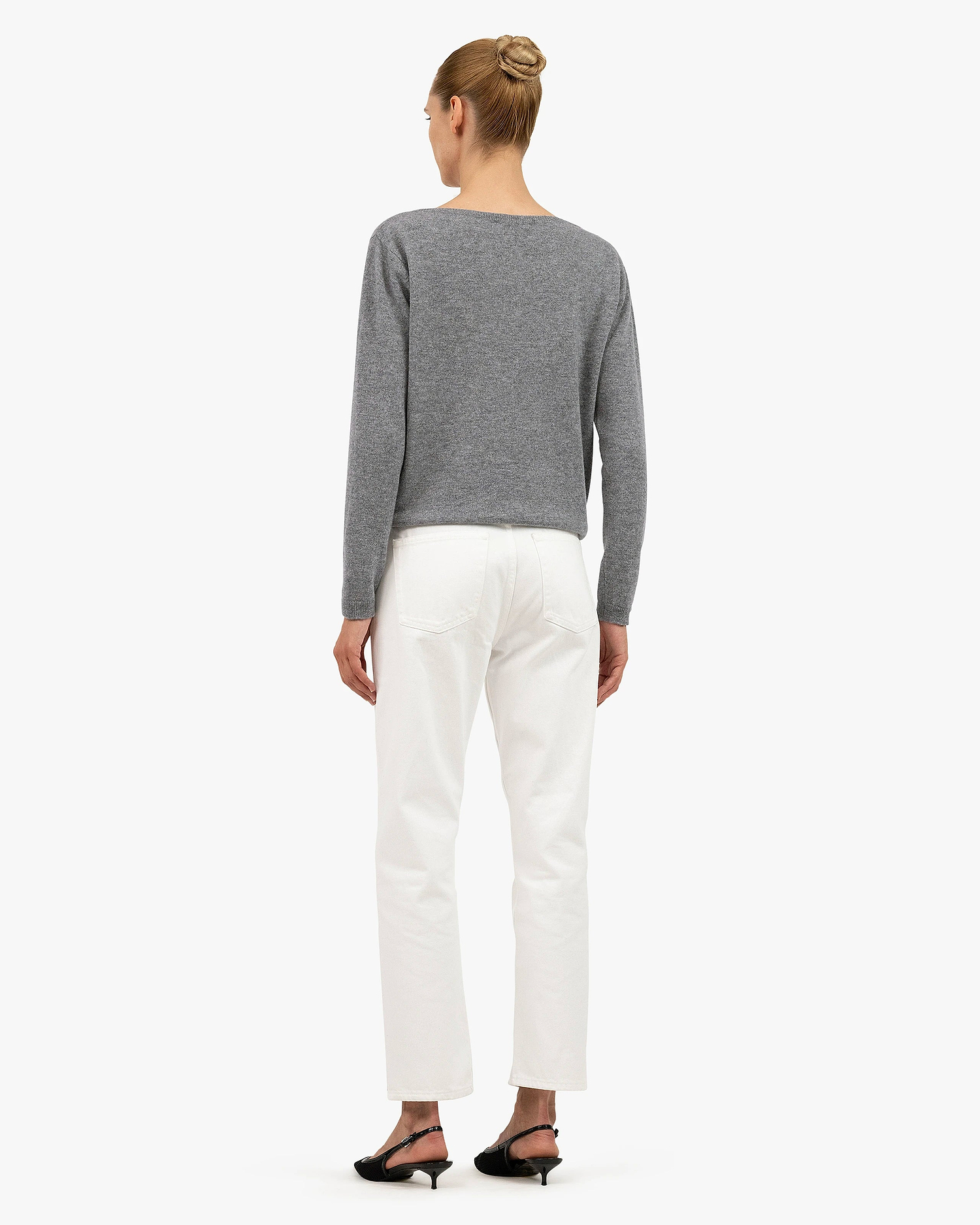 Essential Wide V-Neck Sweater - Medium Grey Cashmere