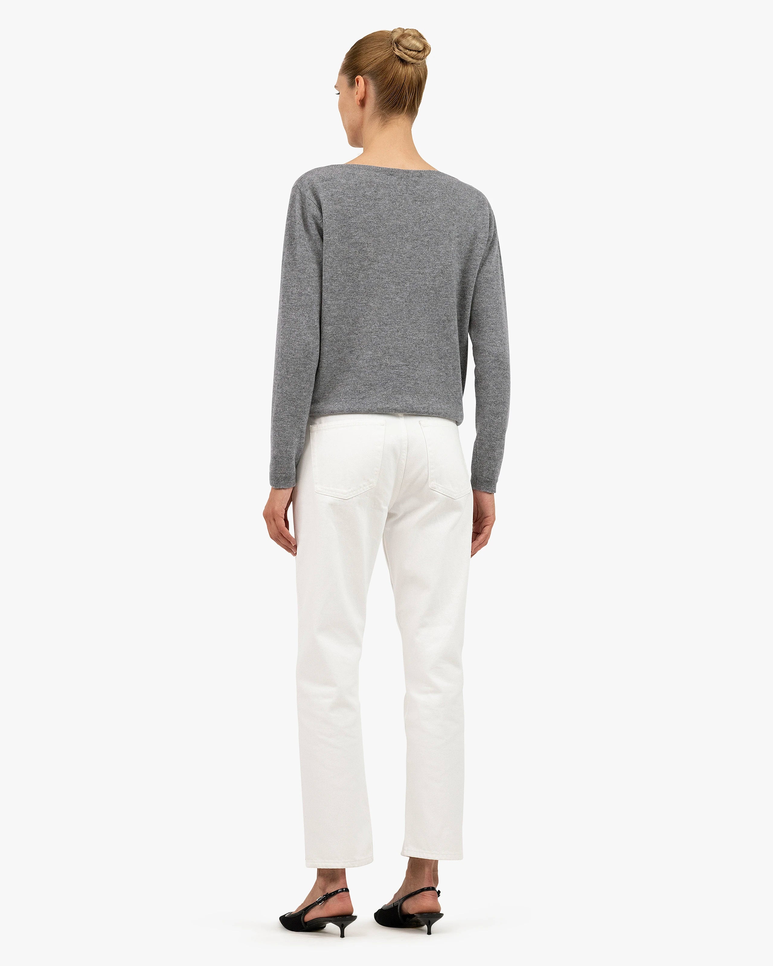 Essential Wide V-Neck Sweater - Medium Grey Cashmere