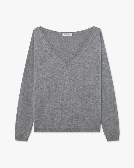 Essential Wide V-Neck Sweater - Medium Grey Cashmere