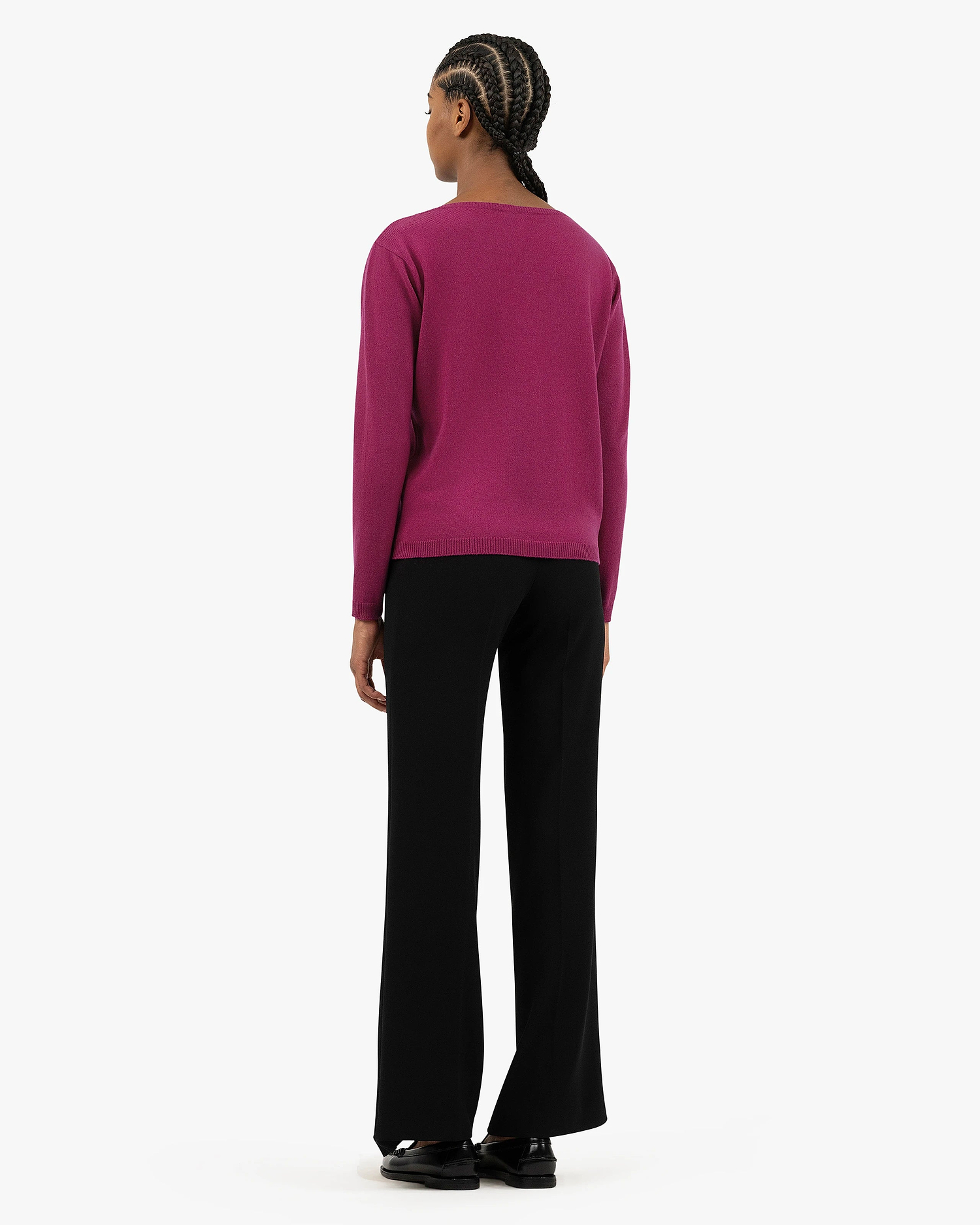 Essential Wide V-Neck Sweater - Magenta Cashmere