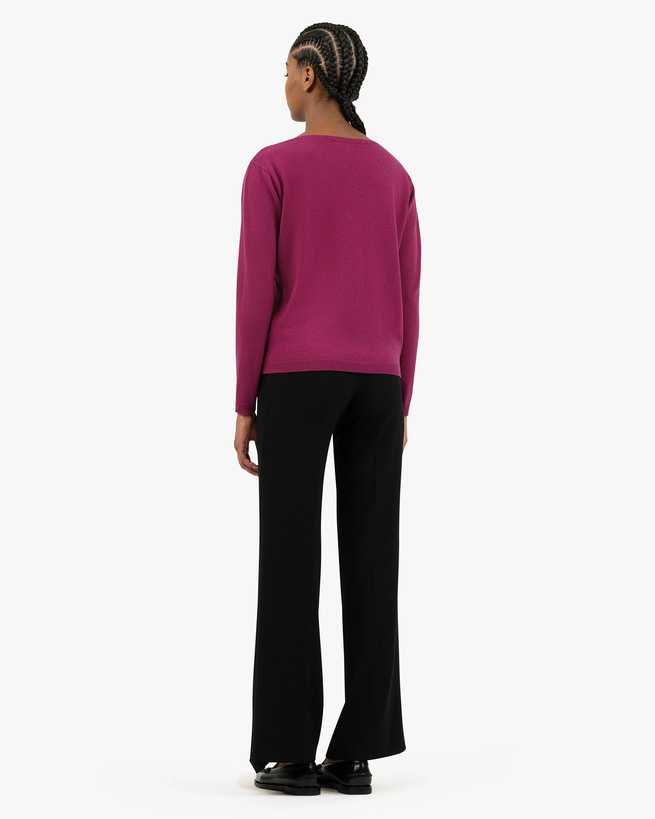 Essential Wide V-Neck Sweater - Magenta Cashmere