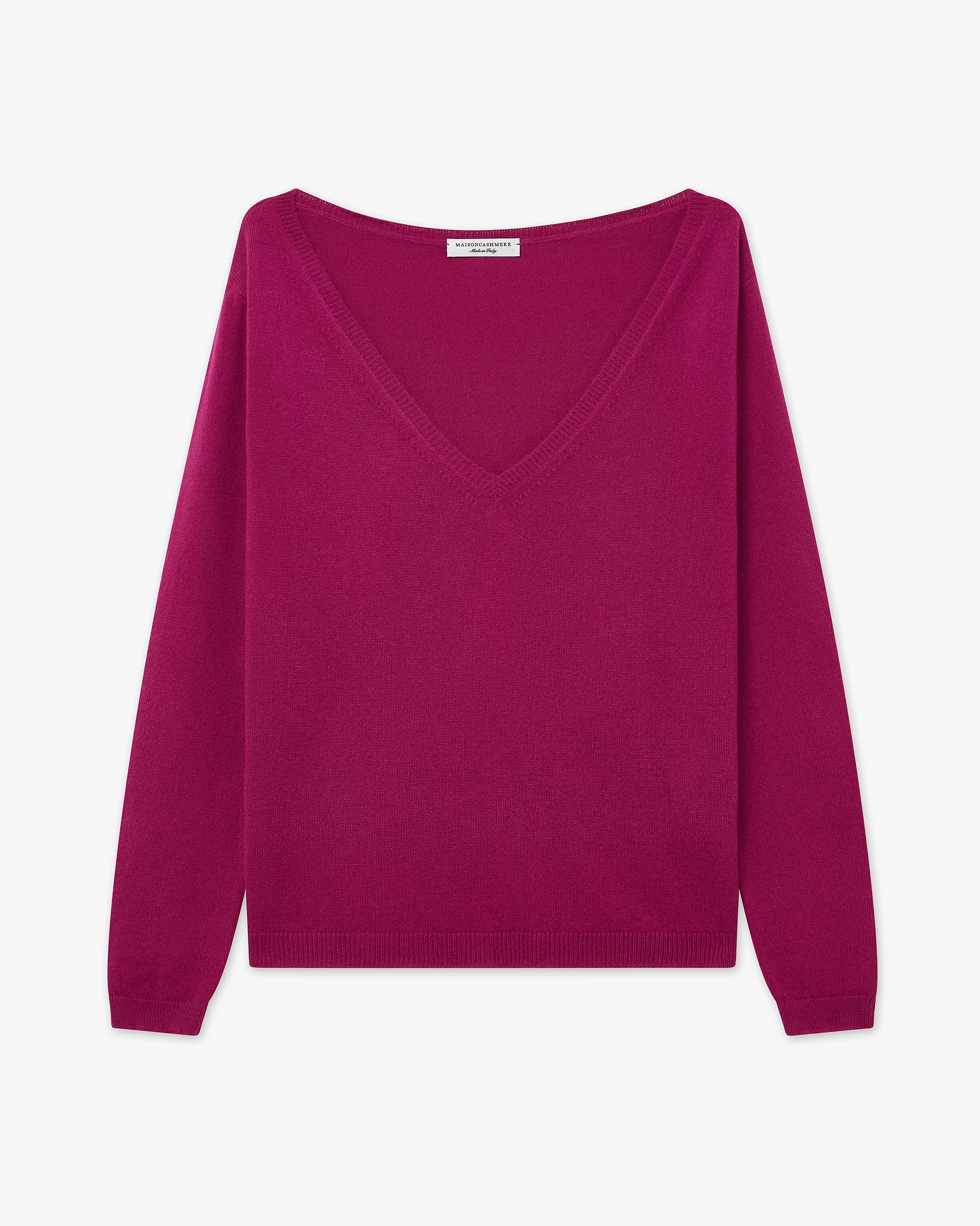 Essential Wide V-Neck Sweater - Magenta Cashmere