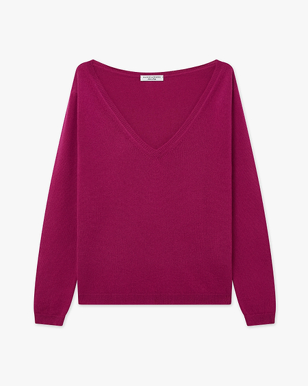 Essential Wide V-Neck Sweater - Magenta Cashmere