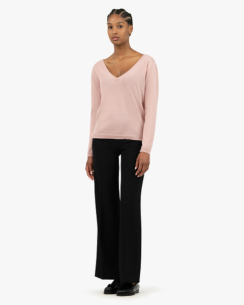 Essential Wide V-Neck Sweater - Rose Cashmere