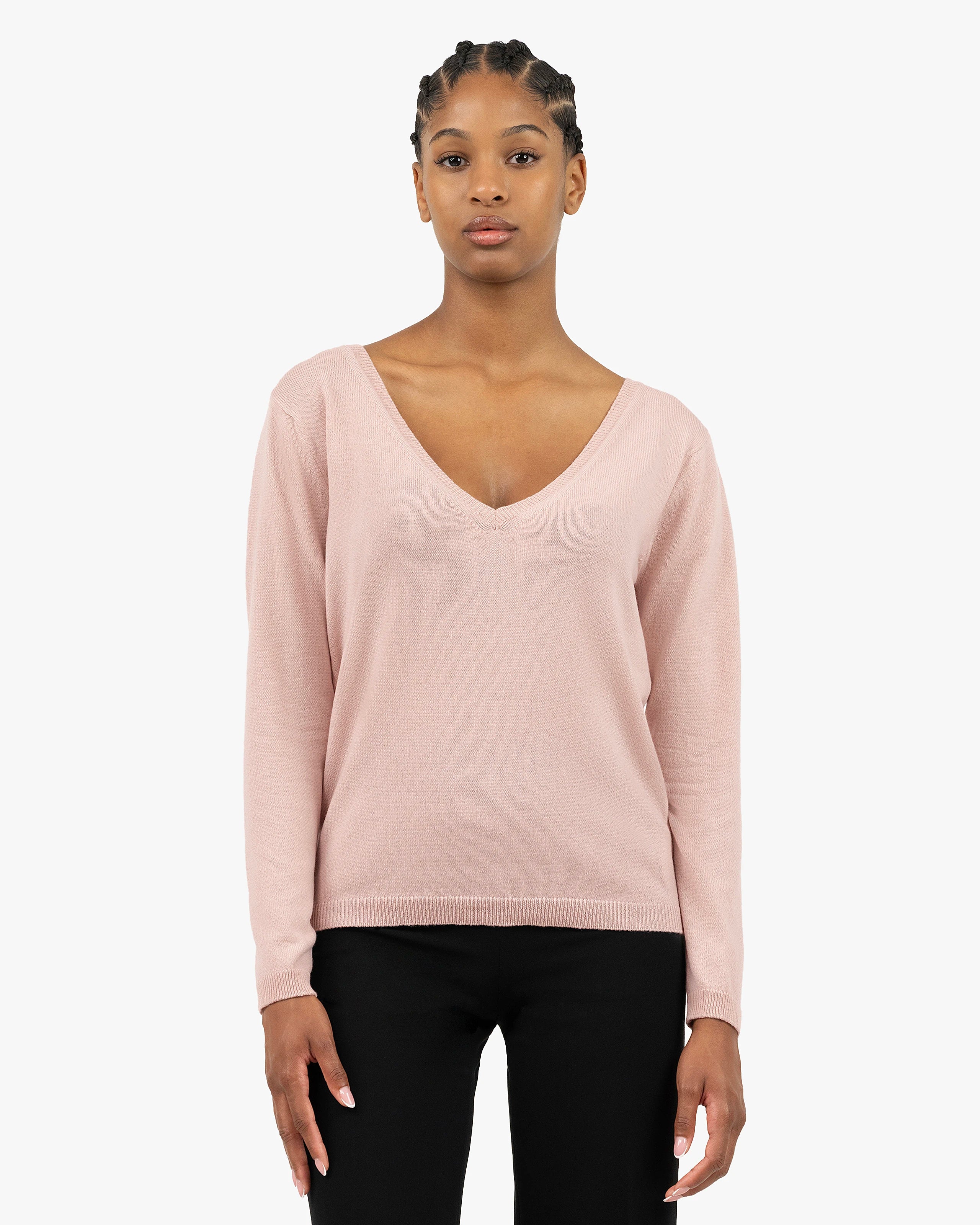 Essential Wide V-Neck Sweater - Rose Cashmere