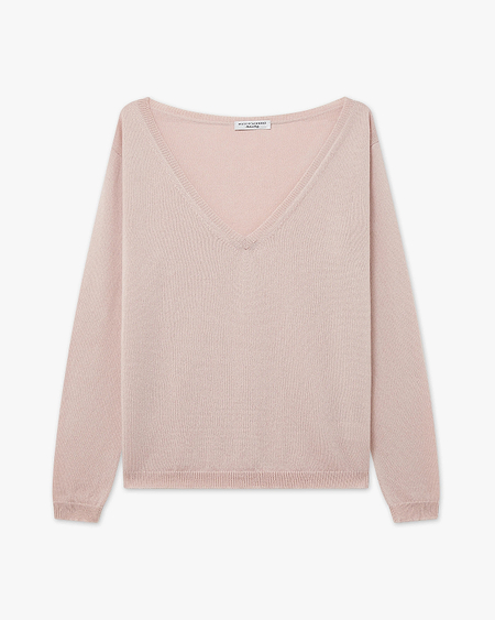 Essential Wide V-Neck Sweater - Rose Cashmere